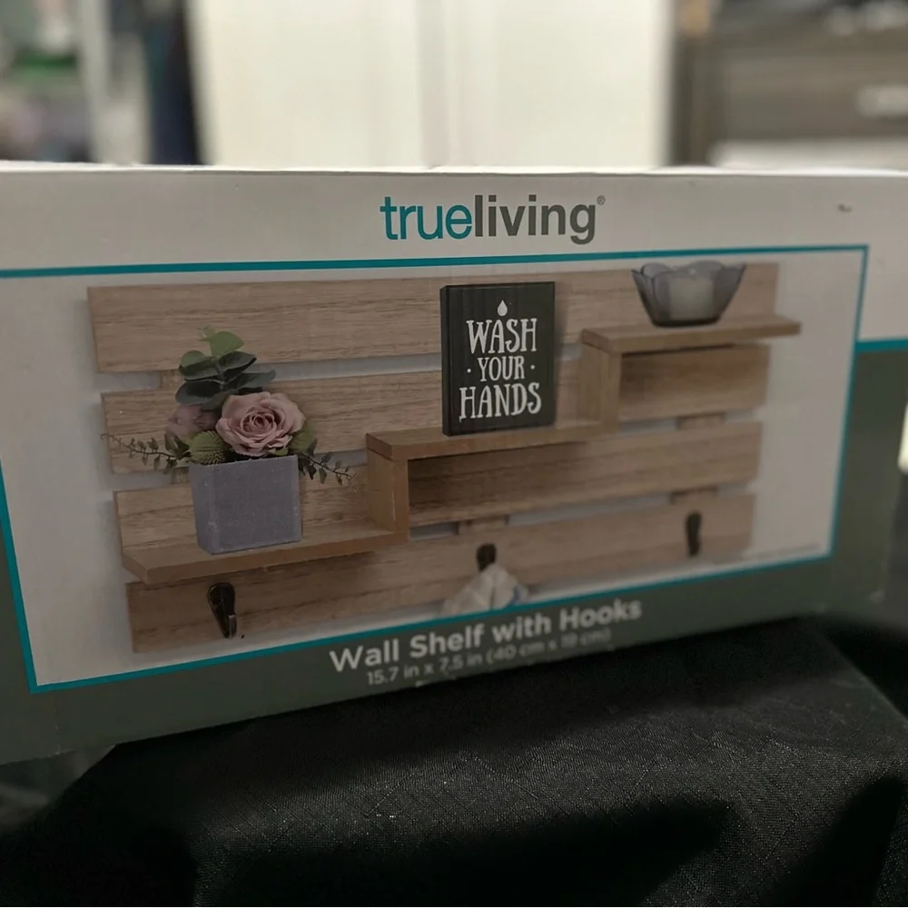 True Living Wall Shelf with Hooks Brand New